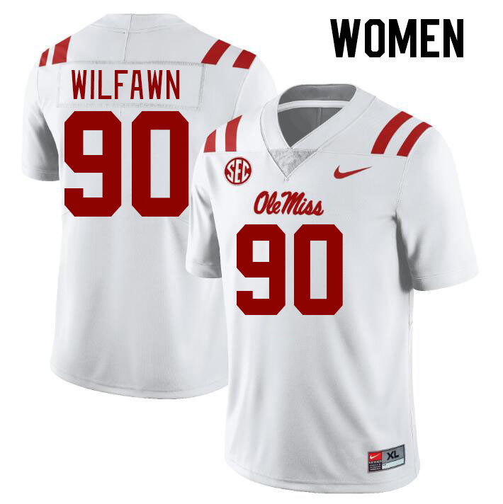 Women #90 Kortlen Wilfawn Ole Miss Rebels College Football Jerseys Stitched-White
